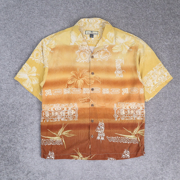 Tommy Bahama Silk Hawaiian Tropical Medium Orange Short Sleeve Collared Shirt - Picture 1 of 9